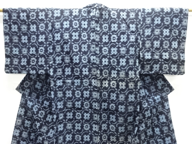  アンティーク　木綿本場久留米絣抽象花模様単衣着物